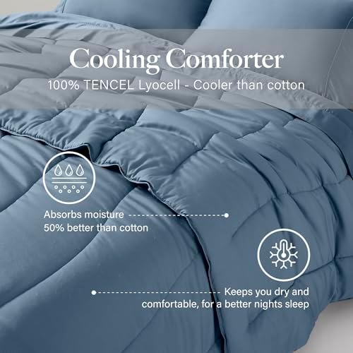 Modern Threads Tencel Lyocell Luxury Ultra Soft Down Alternative Comforter, Blue, Queen