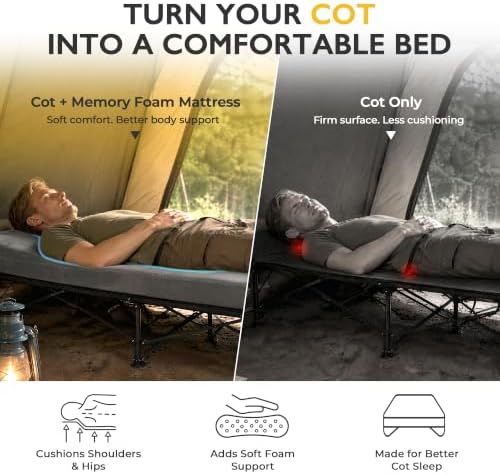 Kingfun 3 Inch CertiPUR-US Memory Foam Camping Mattress Pad, Waterproof Roll up Sleeping Pad, Thick Floor Sleeping Mats for Tent with Removable Travel Bag