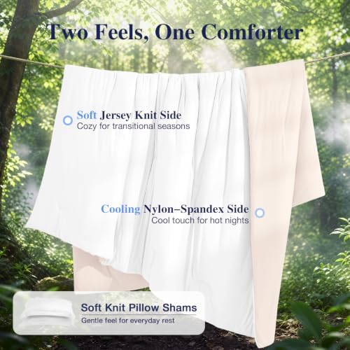 MUXHOMO Cooling Comforter Set King Size, Lightweight Summer Comforter for Hot Sleeper, Reversible Bedding with ICY Cooling Surface, Includes 1 Comforter (104"x90") and 2 Shams (20"x 36"), White
