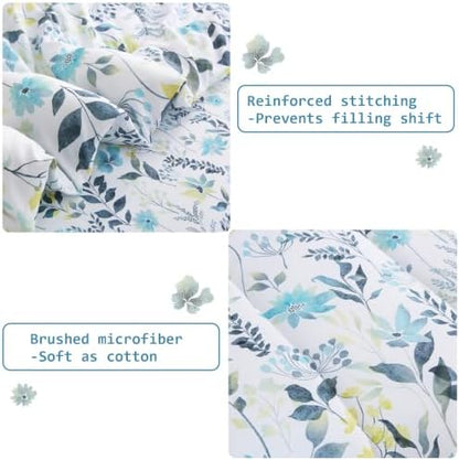 lasoftan Floral Queen Comforter Set with Sheets, 7 piece Luxury Vintage Bedding, Soft Microfiber Bed in a Bag, Cozy Lightweight Bed Set, Grey Yellow Botanical