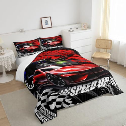 Feelyou Kids Boys Girls Red Race Car Comforter Set Full Size