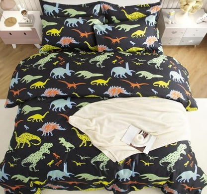 SDY 7PCS Dinosaur Comforter Set Full Size Cute Printed Comforter Sets Bed in a Bag for Toddler,Girls Boys and Kids,Dinosaur Bedding with 1Comforter, FlatSheet, FittedSheet and Pillowcases & Shams