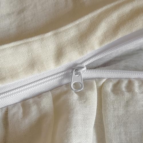 VM VOUGEMARKET Muslin Cotton Duvet Cover Queen Chic Floral Duvet Cover with Romantic Ruffles Soft Linen Like Gauze Comforter Cover with Zip Closure and Corner Ties- 90"x90"