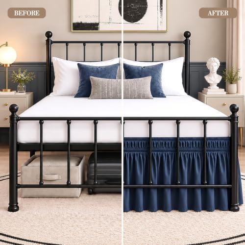 RIMELA Bed Skirt with Split Corners, Queen, 15 Inch Drop, Navy Blue