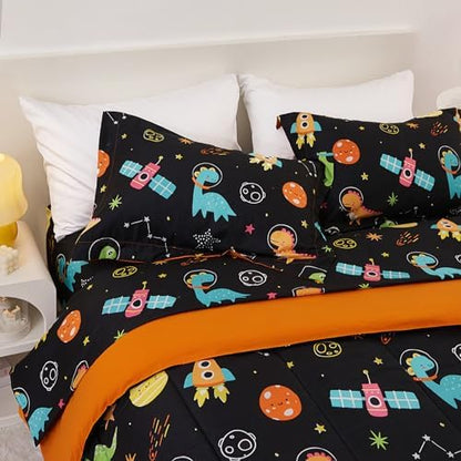 Yibeizi Kids Twin Bed Comforter for Boys Space Dinosaur Bedding Sets