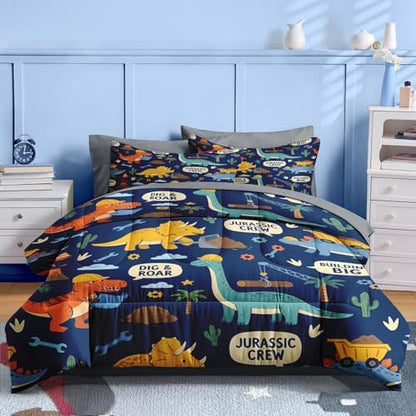 Nesker Full Comforter Set for Boys, 7 Pieces Dinosaur Bedding for Kids