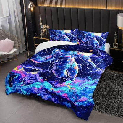 Kids Dark Blue Astronaut Comforter Set Full Size for Boys，Outer Space Themed Full Size Bedding Set，with 1 Comforter with 2 Pillow Case，Astronaut Themde Bedroom Decor for Boys Kids