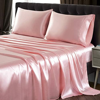 SiinvdaBZX 3Pcs Satin Sheet Set Twin Size 15-Inch Deep Pocket, Blush Pink