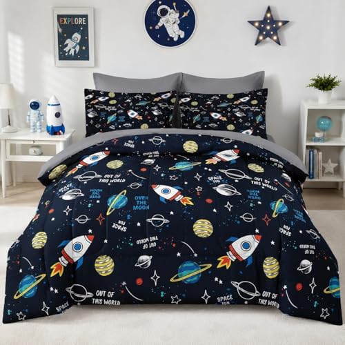 Nesker Full Comforter Set for Boys, 7 Pieces Space Bedding for Kids