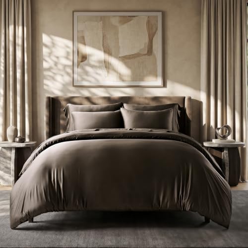 EverGrace 100% Rayon from Bamboo Duvet Cover Set, King Size, Dark Brown