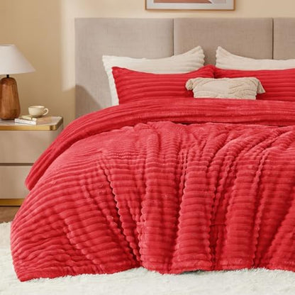 BEDELITE Fleece King Comforter Set, Fluffy Bed Set, Red