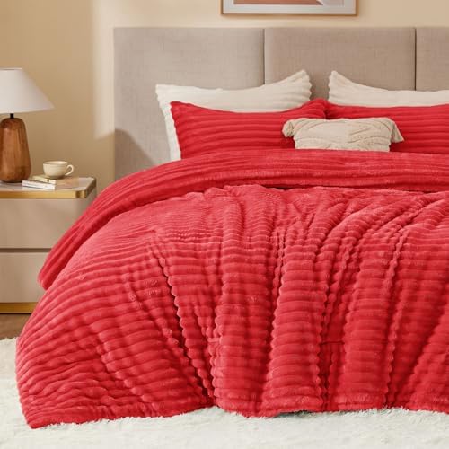 BEDELITE Fleece Twin/Twin XL Comforter Set, Fluffy Bed Set, Red
