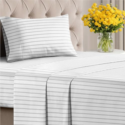 Twin XL 3 Piece Striped Sheet Set - Breathable & Cooling - Double Black