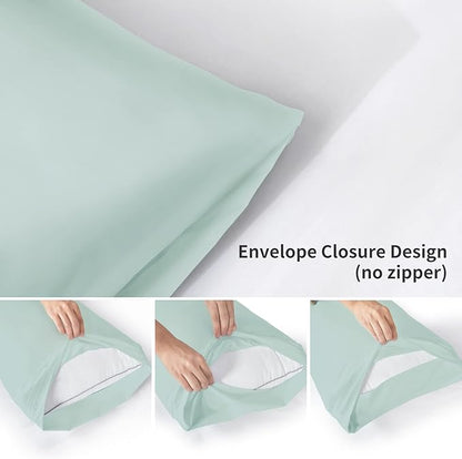 YIYEA Pillow Cases Standard Size Set of 4, Ultra Soft 1800TC Hotel Quality Double Brushed Microfiber Embroidered Pillowcases, Envelope Closure, Fade Resistant (20"x26", Aqua)