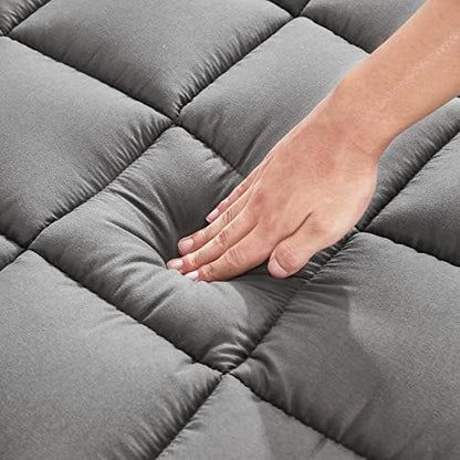 Mattress Pad Cover with Stretches to 18” Deep Pocket Fits Up to 8”-21” Cooling Bed Topper,Soft and Breathable Mattress Protector Cover (Gray, Queen)