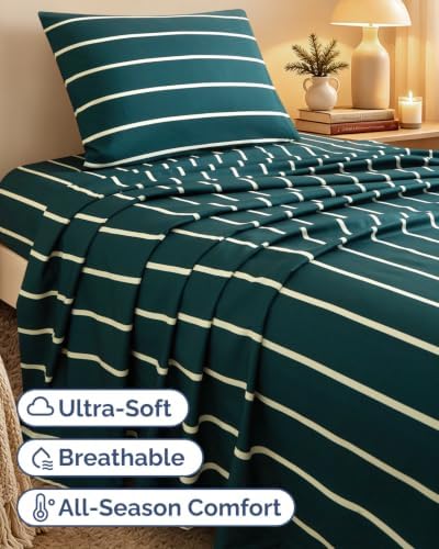 Christmas Sheet Set, Pine Stripe, Holiday Xmas Bedding Set - Twin Size