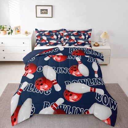 Erosebridal Bowling Party Bedding Comforter Sets Bowling Ball Bedding Set Twin for Boys Girls Sport Gaming Duvet Insert Bowling Print Quilted Comforter Kids Teens Sports Themed Room Decor Bedding 2pcs