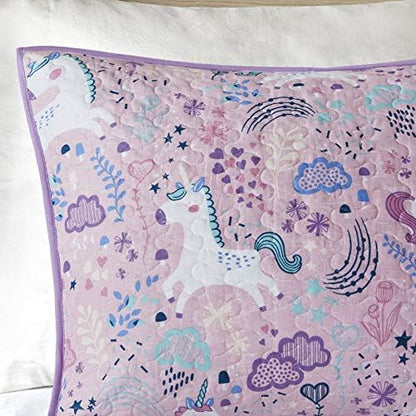 Intelligent Design Kids Cotton Unicorn Printed Pink Queen Quilt Set, 5pc