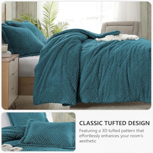 Homelike Moment Fleece King Comforter Set, Fluffy Bed Set 3 Piece Blue