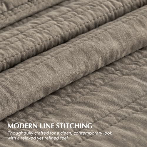 EVERGRACEHOME 100% Cotton Quilt Set Oversized Cal King, Stone Taupe