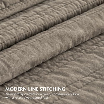 EVERGRACEHOME 100% Cotton Quilt Set Oversized Cal King, Stone Taupe