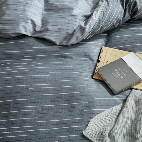 mixinni Queen Size Comforter Set for Teen Modern Geometric Boys Grey Striped Printed Comforter Set Men Boys for All Season, 1 Soft Fluffy Comforter and Two Pillowcases-Queen Size