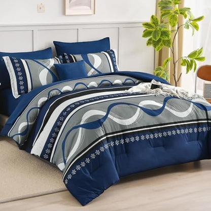 Anibedding Comforter Set California King Size,Navy Blue Bed in a Bag