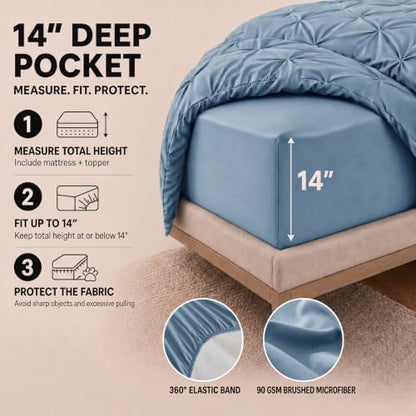 HIMEET Oversized Queen Comforter Set Grayish Blue - 7 Pieces Bed in a Bag