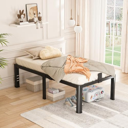 Bilily 18 Inch Twin Bed Frame Metal Platform with Round Corner Legs,3500 LBS Heavy Duty Steel Slats Support,Headboard Compatible,No Box Spring Needed,Easy Assembly,Mattress Retainer,Underbed Storage