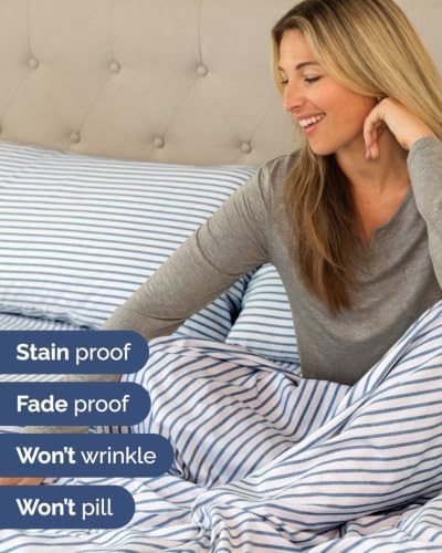 Flex Top Split Head King 6 Piece Sheet Set - Soft & Cooling - Blue Stripes