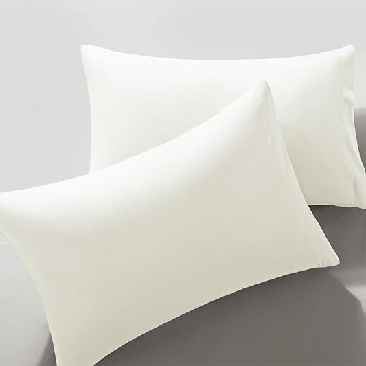 MILVOWOC 2Pcs Brushed Microfiber Standard Pillowcases - 20 x 26 Inch, White Pillow Case Set Non Slip Envelope Pillow Cover with Moisture Absorption and Anti-Wrinkle