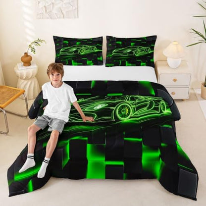 Feelyou Race Car Comforter Set King Size Bedding Set Breathable Soft