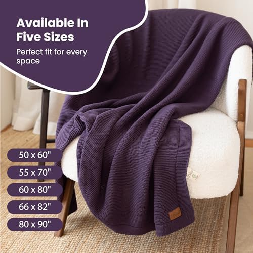 Dalisa 100% Organic Turkish Cotton Throw Blanket - GOTS Certified, Cozy - Perfect for Couch, Bed, and Home Decor - Boho Vintage Knit Alina (Sweet Grape, 60x80)