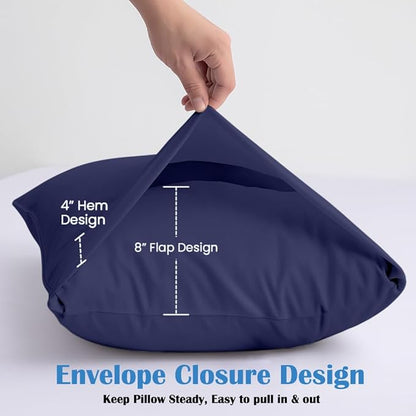 Comfort Beddings Queen Pillowcases Set of 4 – 100% Organic Cotton, 600 Thread Count Sateen, Soft & Comfy Pillow Covers with Envelope Closure, Blue, Queen Size 20 x 30 Inches