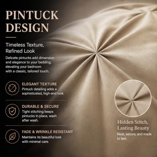 CozyLux Queen Comforter Set Taupe, 7 Pieces Pintuck Bed in a Bag