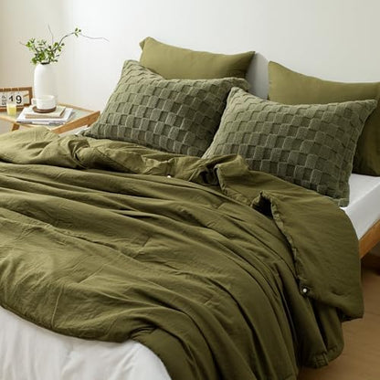 HIG 4pc 2-in-1 Queen Comforter Set with Detachable Fluffy Blanket, Olive