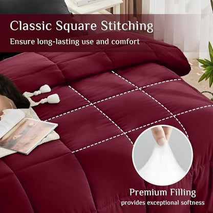 JOLLYVOGUE California King Comforter Set, Ultra-Soft Bed in a Bag Cal King Size 7 Pieces, Oeko-TEX Certified Bedding Set with Down Alternative Comforter, Sheets, Pillowcases & Shams, Burgundy & Black