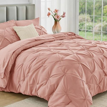 JOLLYVOGUE Full Size Comforter Sets 7 Pieces - Bed in a Bag Full for All Season, Pintuck Bedding Comforter Sets with Comforter, Flat Sheet, Fitted Sheet and Pillowcases & Shams, Rose Brown
