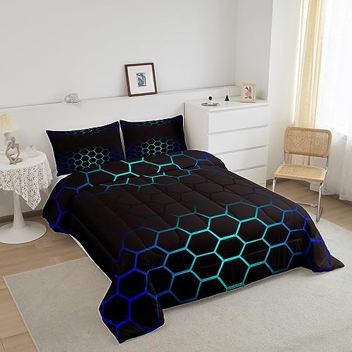 Geometrics Honeycomb Comforter Set Queen, Abstract Ombre Honeycomb Bedding Set for Kids Beehive Hexagon Comforter Simplistic Duvet Set 3Pcs