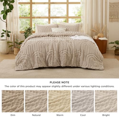 Bedsure Boho Tufted Khaki Comforter Set Queen Size, GentleSoft™ 3 Pieces Boho Farmhouse-Style Decor Bedding, Arch Bedding for All Seasons, 1 Bed Comforter, 2 Pillow Shams, 90x90 Inches