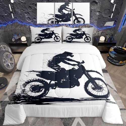 Feelyou Cool Motocross Comforter Set Queen Size Dirt Bike Bedding Set