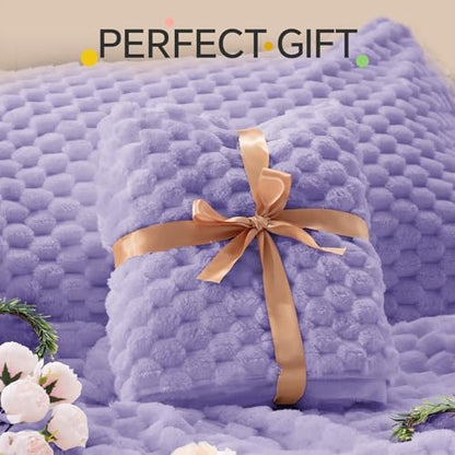 BEDELITE Fluffy Full Comforter Set, Light Purple Fleece Bed Set 3 Pieces