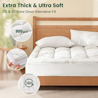 Love's cabin Queen Mattress Topper Viscose Derived from Bamboo, Thick Pillow Top Mattress Pad with Stretchable Pockets for 8"-20" Mattress, Soft Breathable Cooling Mattress Topper for Hot Sleepers