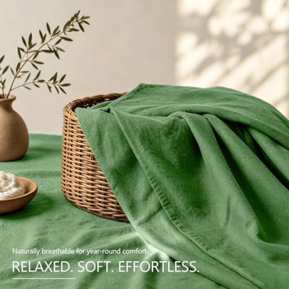 MEISHANG 100% French Linen Sheets King,4 Pcs,18-24" Extra Deep Pocket