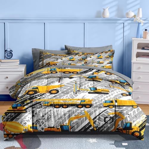Nesker Twin Comforter Set for Boys, 5 Pieces Truck Bedding for Kids