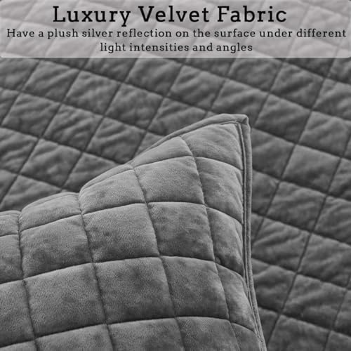 Quilt Set Queen Size 90x98 Luxurious Velvet Bedding Sets with 2 Pillow Shams 20x26 3 Pieces Ultra Soft Quilted Bedspread Coverlet Comforter for All Season,Gray