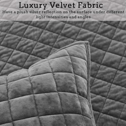 Quilt Set Oversized King Size 120x120 Luxurious Velvet Bedding Sets with 2 Pillow Shams 20x36 3 Pieces Ultra Soft Quilted Bedspread Coverlet Comforter for All Season,Gray