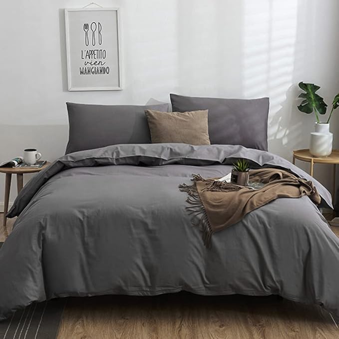 CLOTHKNOW Dark Grey Comforter Set California King Gray Bedding Comforter Sets Soft Grey Comforter Men Women Comforter with 2 x Pillow Cases