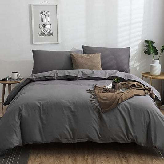 CLOTHKNOW Dark Grey King Size Comforter Set Gray Bedding Comforter Sets Soft Boys Men Comforter with 2 x Pillow Cases