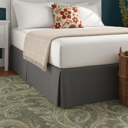 Mattress-Homes Luxury Box Pleated Bed Skirt Split Corners Platform Style Easy Fit Fade & Wrinkle Resistant with Tailored Drop 14 Inch (King, Dark Grey)